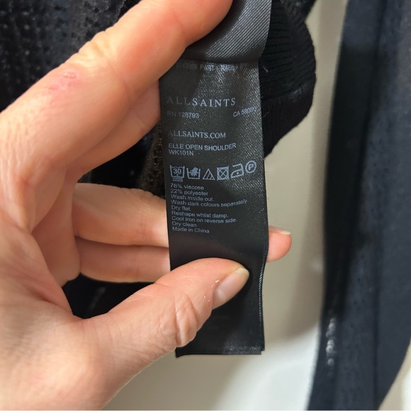 ALL SAINTS | Elle Open Shoulder Black Knit Long Sleeve Top Size Medium - Picture 8 of 9